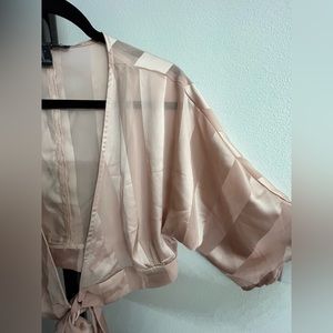 -SOLD- F21 Rose Gold Sheer Stripe Tie Front Crop
